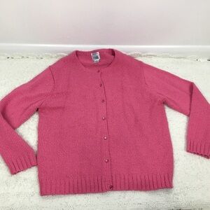 LEON LEVIN Hand Loomed Americas Favorite Cardigan in Bermuda Pink size L